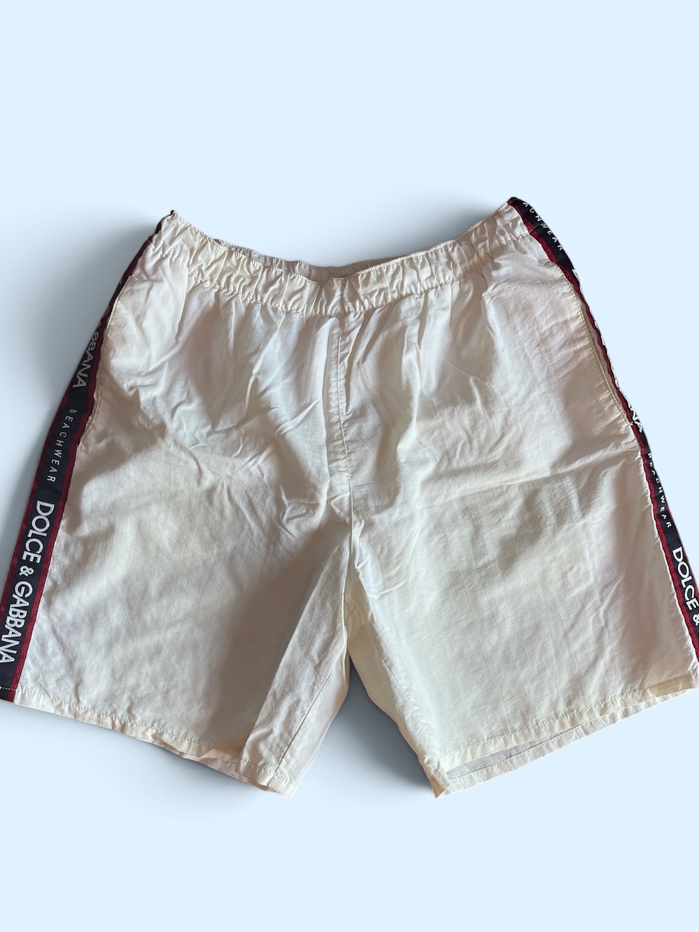 Vintage Dolce & Gabbana White Swim Trunks with Branded Side Tape